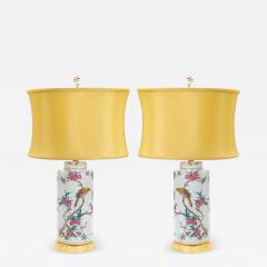 20th Century Hand Painted Italian Porcelain Table Lamps with Gilt Wood Base - 3890618