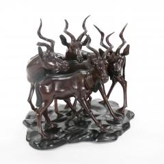 20th Century Hand Painted Wood Decorative Sculpture Pack of Gazelles - 3810521
