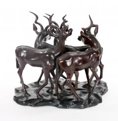 20th Century Hand Painted Wood Decorative Sculpture Pack of Gazelles - 3810526