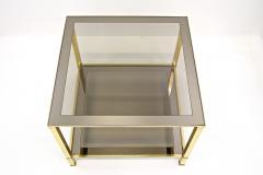 20th Century Hollywood Regency Brass Side Table Smoked Glass Plate IT ca 1970 - 4731147