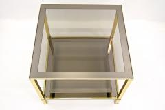 20th Century Hollywood Regency Brass Side Table Smoked Glass Plate IT ca 1970 - 4731155