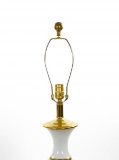 20th Century Hollywood Regency Opaline Glass and Gold Banded Table Lamps Pair - 4795898