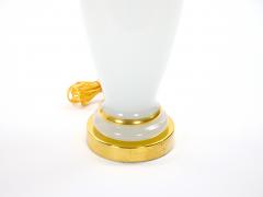 20th Century Hollywood Regency Opaline Glass and Gold Banded Table Lamps Pair - 4795901