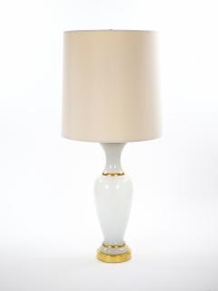 20th Century Hollywood Regency Opaline Glass and Gold Banded Table Lamps Pair - 4795902