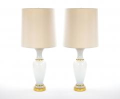 20th Century Hollywood Regency Opaline Glass and Gold Banded Table Lamps Pair - 4795908