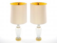 20th Century Hollywood Regency Opaline Glass and Gold Banded Table Lamps Pair - 4795909