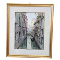 20th Century Italian Artist Watercolor Painting on Paper Venetian Landscape - 2409859