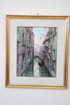 20th Century Italian Artist Watercolor Painting on Paper Venetian Landscape - 2409860