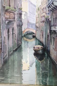 20th Century Italian Artist Watercolor Painting on Paper Venetian Landscape - 2409862
