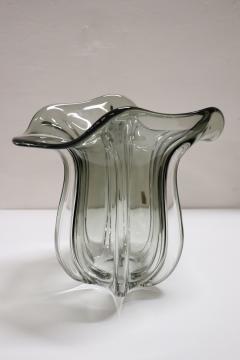 20th Century Italian Murano Artistic Glass Vase 1970s Transparent Smoked Glass - 2389078