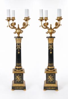 20th Century Italian Neoclassical Style Black Gilt Painted Wood Torchiere Lamps - 4822244