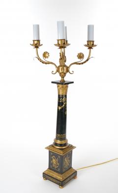 20th Century Italian Neoclassical Style Black Gilt Painted Wood Torchiere Lamps - 4822249