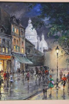 20th Century Oil Painting A Rainy Night in Montmartre Oil On Canvas Signed - 3848188