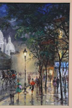 20th Century Oil Painting A Rainy Night in Montmartre Oil On Canvas Signed - 3848189