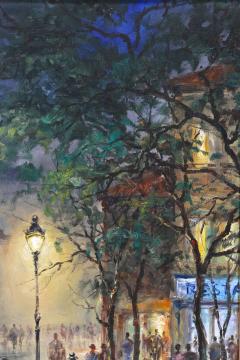 20th Century Oil Painting A Rainy Night in Montmartre Oil On Canvas Signed - 3848193