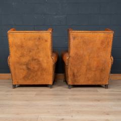 20th Century Pair Of Dutch Sheepskin Leather Wingback Chairs - 2983114