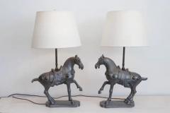 20th Century Pair of Tang Dynasty Style Horse Table Lamps - 4001769