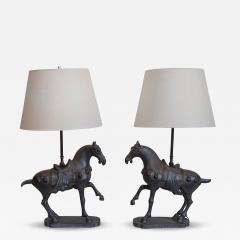 20th Century Pair of Tang Dynasty Style Horse Table Lamps - 4003752