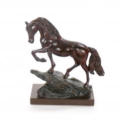 20th Century Patinated Bronze Decorative Sculpture of Horse Square Base - 3810405