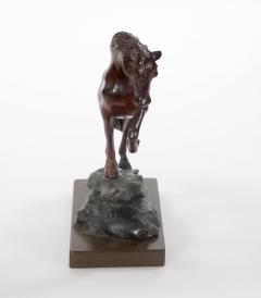 20th Century Patinated Bronze Decorative Sculpture of Horse Square Base - 3810423