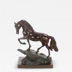 20th Century Patinated Bronze Decorative Sculpture of Horse Square Base - 3813645