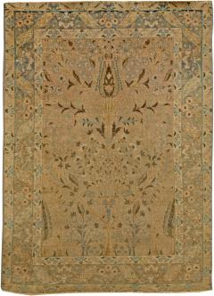 20th Century Persian Tabriz Gold Beige and Azure Handmade Wool Rug - 2454588
