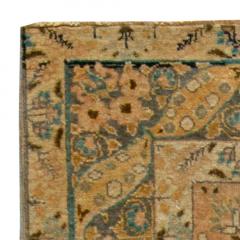 20th Century Persian Tabriz Gold Beige and Azure Handmade Wool Rug - 2454591