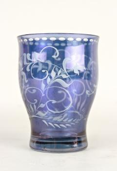 20th Century Purple Blue Iridescent Glass Vase Tumbler Engraved CZ ca 1920 - 3900744