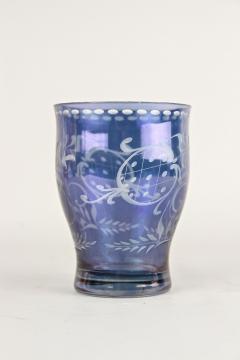 20th Century Purple Blue Iridescent Glass Vase Tumbler Engraved CZ ca 1920 - 3900745