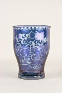 20th Century Purple Blue Iridescent Glass Vase Tumbler Engraved CZ ca 1920 - 3900746