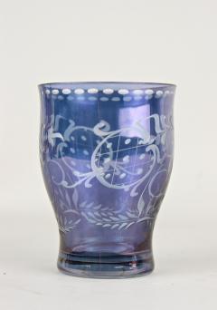 20th Century Purple Blue Iridescent Glass Vase Tumbler Engraved CZ ca 1920 - 3900747