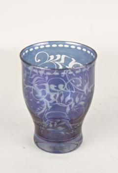 20th Century Purple Blue Iridescent Glass Vase Tumbler Engraved CZ ca 1920 - 3900748