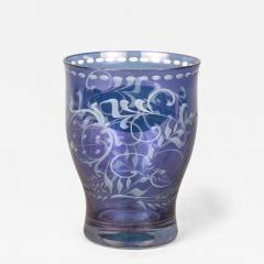 20th Century Purple Blue Iridescent Glass Vase Tumbler Engraved CZ ca 1920 - 3907834