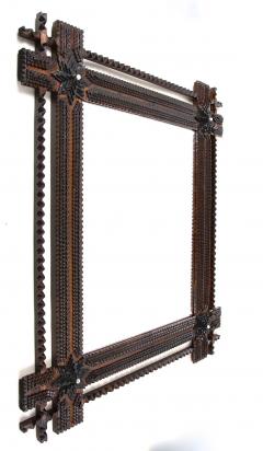 20th Century Rustic Tramp Art Mirror With Stars Notch Cut AT ca 1900 - 3948380