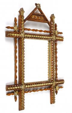 20th Century Rustic Tramp Art Wall Mirror With Gilt Parts Austria Dated 1925 - 3524850