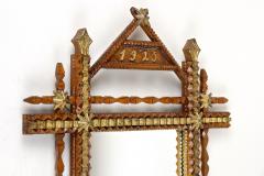 20th Century Rustic Tramp Art Wall Mirror With Gilt Parts Austria Dated 1925 - 3524853