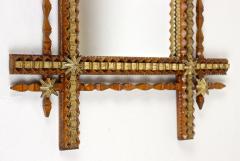 20th Century Rustic Tramp Art Wall Mirror With Gilt Parts Austria Dated 1925 - 3524857