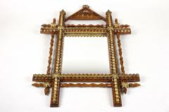 20th Century Rustic Tramp Art Wall Mirror With Gilt Parts Austria Dated 1925 - 3524860