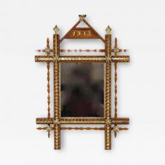 20th Century Rustic Tramp Art Wall Mirror With Gilt Parts Austria Dated 1925 - 3527995