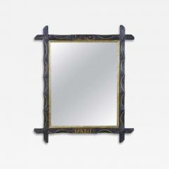 20th Century Rustic Wall Mirror With Golden Bars Tramp Art Austria dated 1901 - 4237226
