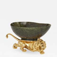 20th Century Silver Gilt and Nephrite Crouching Lion Decorative Bowl - 1943286