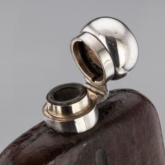 20th Century Solid Silver Crocodile Leather Huge Hip Flask Sheffield c 1907 - 2914392