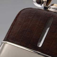 20th Century Solid Silver Crocodile Leather Huge Hip Flask Sheffield c 1907 - 2914400