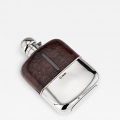 20th Century Solid Silver Crocodile Leather Huge Hip Flask Sheffield c 1907 - 2921048