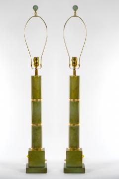 20th Century Tall Pair Green Jade Art Deco Style Table Lamp - 3121057