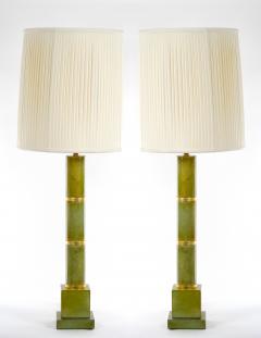 20th Century Tall Pair Green Jade Art Deco Style Table Lamp - 3121073