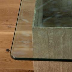 20th Century Travertine Coffee Table With Glass Top - 3567401