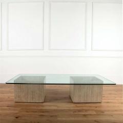 20th Century Travertine Coffee Table With Glass Top - 3567402