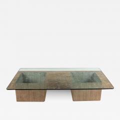 20th Century Travertine Coffee Table With Glass Top - 3571773