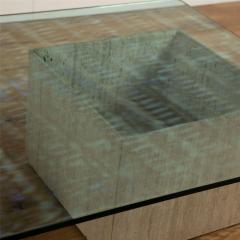 20th Century Travertine Coffee Table With Glass Top - 4097395